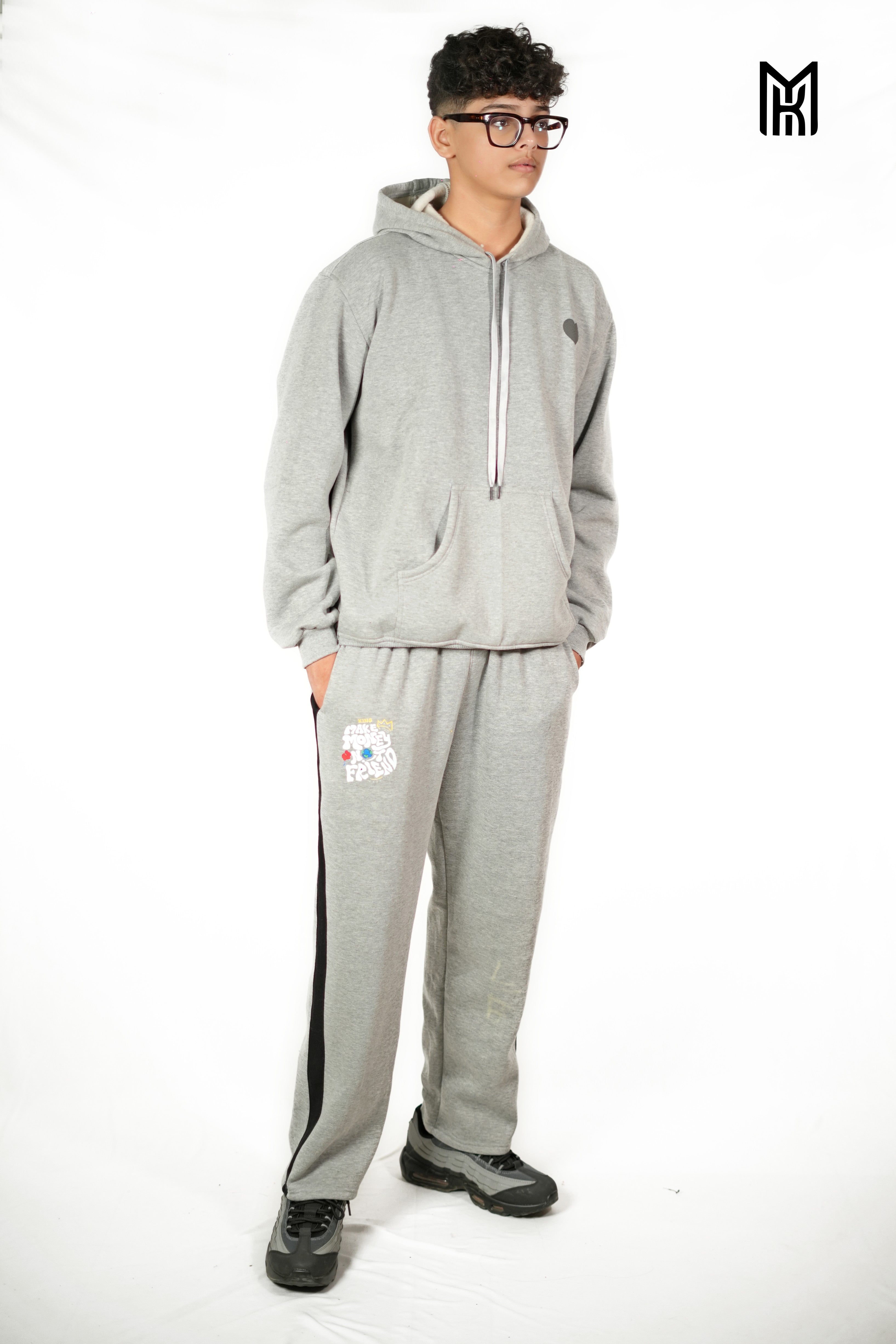 King Make Money Not Friends (Grey + Black) Fleece Track-Suits