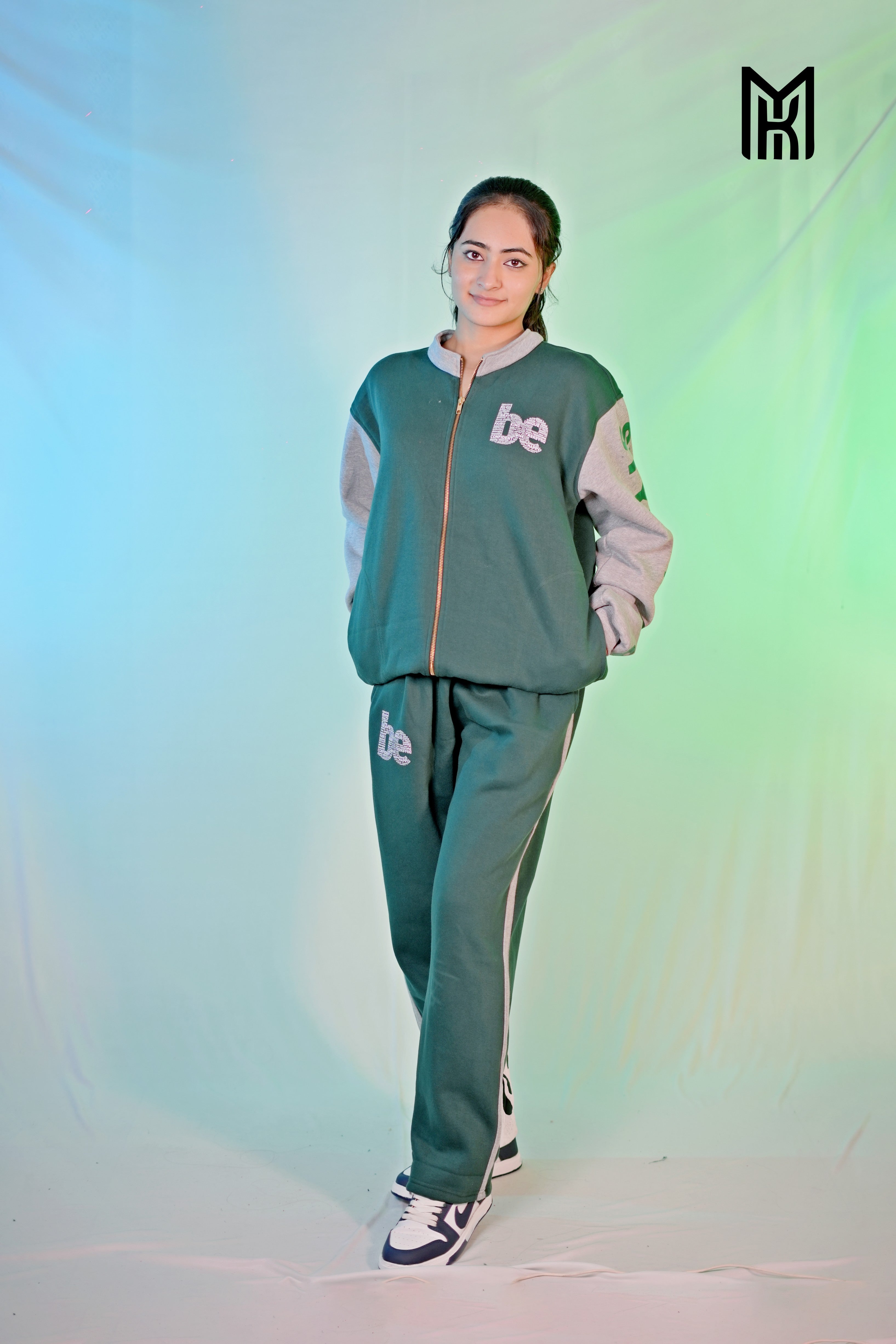 be (Bottle Green + Grey) Fleece Track-Suits